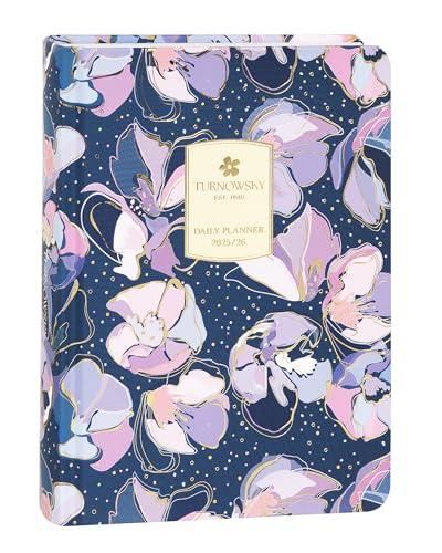 TURNOWSKY - Agenda Giornaliera 13 Mesi Medium, Daily Planner Tascabile con Segnalibro, Copertina Rigida e Grafiche a Fiori, 384 Pagine Colorate, Ideale per la Scuola, 11x15.3 cm, Blu