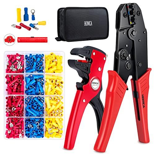 HOMCA Crimpatrice Pinza Set 505 PCS isolate AWG22-10 (0,5-1,5 mm²) (1,5-2,5 mm²) (4-6 mm²) con 505PCS-21 Tipi di terminali a crimpare isolati