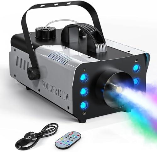 1200W Macchina del Fumo con 6 Luci a LED, UKing Macchina Nebbia RGB con Telecomando e Serbatoio da 1L per Halloween, Matrimonio, Festa, Teatro, Discoteca