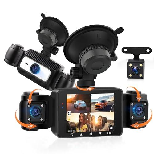 Rimoody 4 Canali 360° Dashcam Auto, 4 Telecamera HD 1080P Anteriore e Posteriore Sinistra Destra, 2.4 Pollici Schermo IPS Dash Cam con Visione Notturna IR/Loop video/24H Parcheggio Monitor/G-Sensore