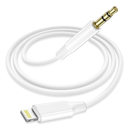 Cavo Aux iPhone [Certificato Apple MFi], 1,2M Cavo Audio per Lightning Jack da 3,5mm Adattatore Cuffie per Autoradio/Cuffie/Altoparlanti, iPhone 14/14 Pro/13/13Pro Max/12/12Plus/11/8/7/6 Plus