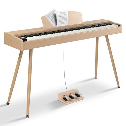 BAKAJI Tastiera Musicale Elettrica con 88 Tasti Semi-Pesati con Pedaliera a 3 Tasti, Pianoforte con 128 Toni e 30 Brani Demo, Strumenti Musicali con Uscite per Cuffie, Connessione USB e MID (Naturale)