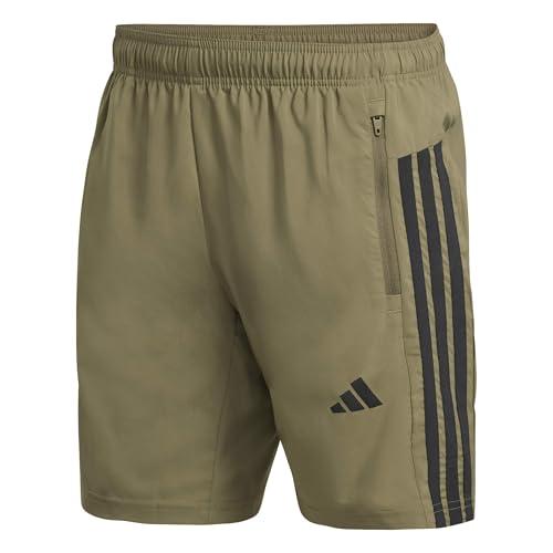 adidas Uomo Workout Essentials Base 3 Stripes Woven Short Shorts, Olive Strata/Black, M 7 inch