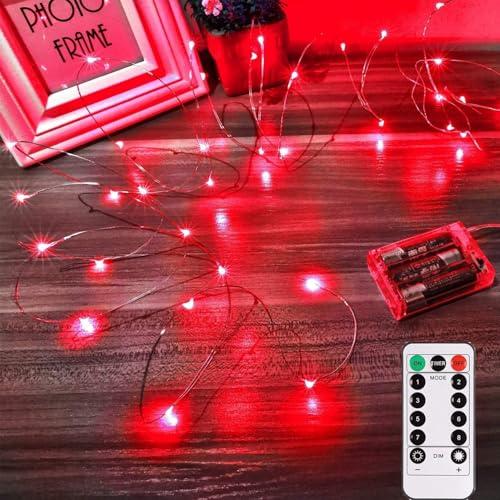 Stringa Luci LED a Batteria, 10M 100 LED Filo Luci Natale Led, Fairy Lights, 8 modalità,impermeabili, per esterni/interni, con timer remoto per camera da letto, feste, matrimoni, Natale (Rosso)