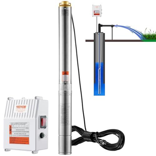 VEVOR Pompa Sommergibile per Pozzi Profondi, IP68 1500 W 230 V 60 Hz, Massima Portata 9,8 m³/h Prevalenza 108 m, Cavo 19,4 m Scatola Controllo, Acciaio Inox per Irrigazione Industriale Uso Domestico