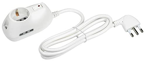 BTICINO Ciabatta Multipresa Elettrica Slot 3 Posti, 1 Polivalenti Schuko 10/16A + 2 Bivalenti 10/16A, Ciabatta Elettrica con Interruttore e Cavo 1,5m Spina 10A, Robusta Salvaspazio Flessibile, Bianco