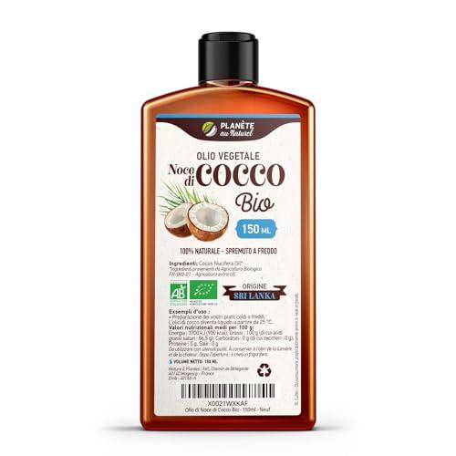 Olio di Cocco Bio 150 ml - Planète au Naturel - Crudo e Spremuto a Freddo - Puro, Naturale, Non Raffinato - Olio di cocco alimentare - Olio di cocco per capelli