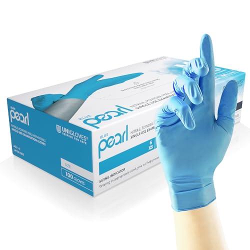 Unigloves Blu Pearl Guanti Monouso in Nitrile - Resistenti, Senza Polvere e Senza Lattice - Adatti per uso Sanitario, Alimentare e Professionale - Confezione da 100, Blue, Taglia L (GP0014)