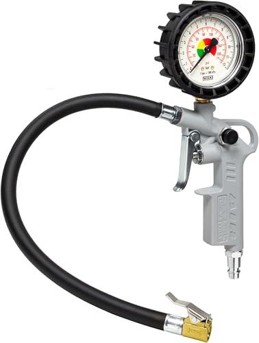 GAV Pistola Gonfiaggio Pneumatici Professionale Made in Italy con Manometro Pressione WIKA da 63mm per Pressione Gomme di Auto Moto Camion e Biciclette - Scala in BAR Psi - 60D (Standard)