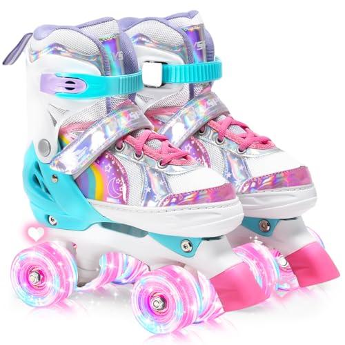 OLYSPM Pattini a rotelle bambina Regolabili Pattini a 4 Ruote,patini bambini 4 ruote luminosi per ragazze e ragazzi(Rosa)