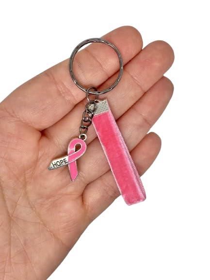 Portachiavi con nastro rosa e fiocco, in ricordo della sensibilizzazione sul cancro al seno