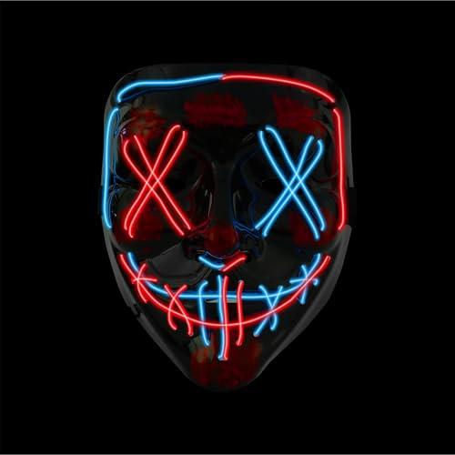 Maschera di Halloween ispirata a “The Purge” con LED rosso & blu, controllabile, per Halloween e Carnevale, costume di travestimento per uomo e donna, in diversi colori