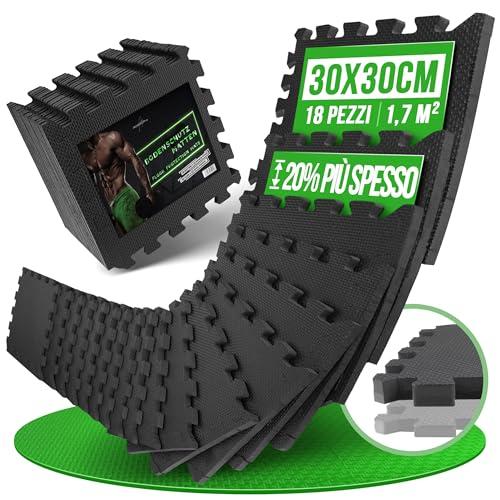 AthleticPro Set di 18 piastrelle da pavimento 30×30 cm – schiuma EVA extra spessa antiscivolo – ammortizzante, impermeabile e modulabile per fitness, allenamento a casa e attrezzi