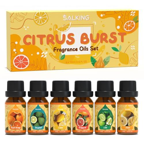 SALKING Oli Essenziali Agrumi per Diffusori 6x10ml, Set di Olio Essenziale Puri per Aromaterapia e Massaggi - Arancia dolce, Bergamotto, Limone, Pompelmo, Lime, Yuzu