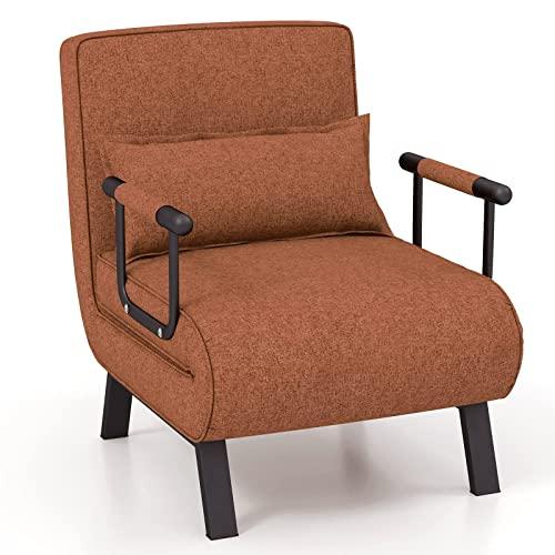 COSTWAY Poltrona Letto, 4 in 1 Poltroncina Pieghevole con Schienale Regolabile in 6 Posizioni, Sedile Imbottito Robusto, Divano Letto Singolo per Casa Ufficio, 79x65x79 cm (Caffè)
