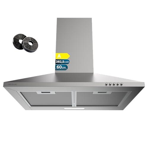 Cecotec Cappa Aspirante Piramidale 60 cm Bolero Flux PM 604000 Inox A. Finitura Inox, Aspirazione 382,5 m³/h, 3 Velocità, Filtri a Carbone Inclusi, Classe A, Motore BLDC e Luce LED