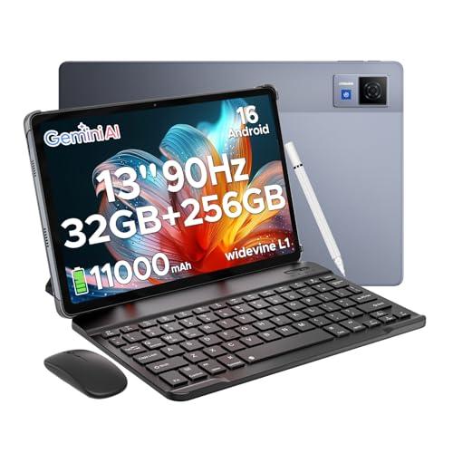 DOOGEE U13 Android 16 Tablet 13 Pollici, 32GB+256GB, 11000mAh Batteria+7,5 mm Telaio, UNISOC T7280 Octa Core, 13MP+5MP, Quattro Altoparlanti/Widevine L1/Face ID/GPS/BT5.0/OTG/FM- Grigio