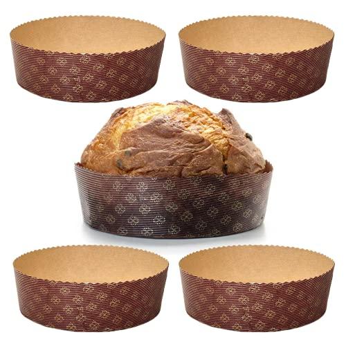 FAH FAMILY AT HOME Stampo per Panettone Basso 750 gr Qualità Premium (5 pz) - Pirottini Panettone Professionale di Carta Ondulata di Pura Cellulosa in Microonda, Resistente al Calore 220°C