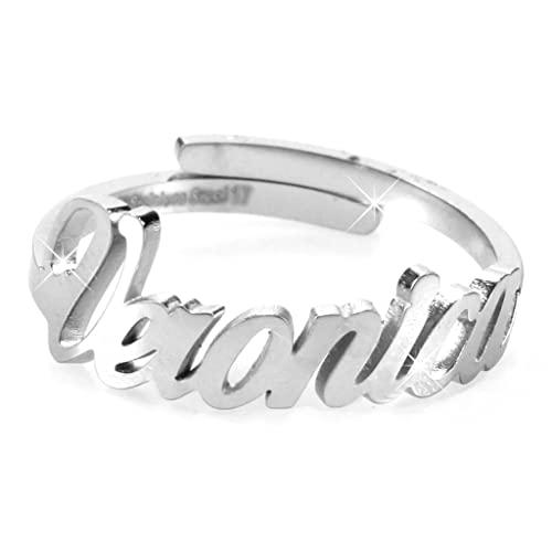 Flowers Anello Donna Con Nome in Acciaio inossidabile, Scritta Nome in Corsivo. Misura regolabile (Veronica)