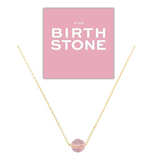 happymaker - Collana donna in argento 925 placcato oro con pietra preziosa, ciondolo con quarzo rosa, segno zodiacale Toro, pietra di nascita maggio e giugno, fatta a mano in Germania