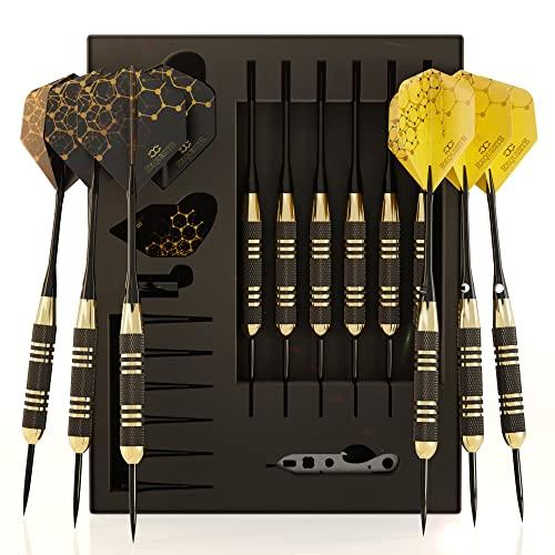 CC-Exquisite Profi Stahl Spitze Darts Set Custom Schaft und Flight Setup 6 Messing Barrels 22 Gramm 12 Aluminium 35 And 48 mm 12 Flights Standard Slim Darts Sharpeners…