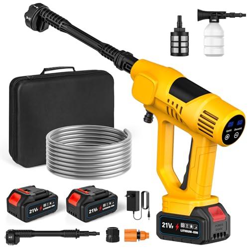 Idropulitrice a Batteria, 65 Bar Idropulitrice Portatile senza Fili con 2 x 3.0Ah Batterie, Ugello 6 in 1, 10 Livelli di Pressione Regolabili, Tubo da 5M, Schermo Tattile a LCD, per Auto e Giardino