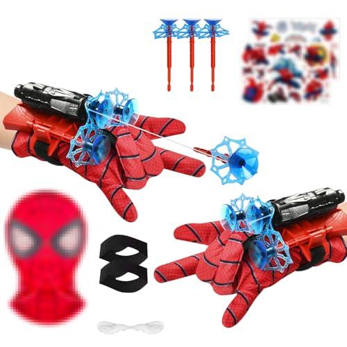 Set di 2 Spid-er Guanti per Bambino, Spara Ragnatele Spiderm, Spiderm Glove Launcher Set, con Maschera Spid-er e Tatuaggi, Cosplay Giocattoli da Polso, Giochi Bambino 3+ Anni
