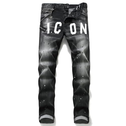 Kdtoll Jeans Uomo Slim Fit - Pantaloni Casual Elasticizzati con con Spruzzi di Inchiostro, Stile Urban e Streetwear Y2K