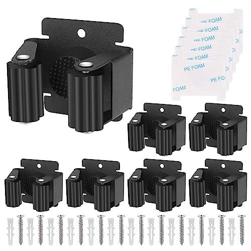 Hejo Appendi Scopa da Muro, 6 Pezzi Portascope da Muro, Gancio per Scopa Autoadesivo, Supporto per Scopa a Parete per Cucine, Giardini, Garage, Bagni e Uffici Nero