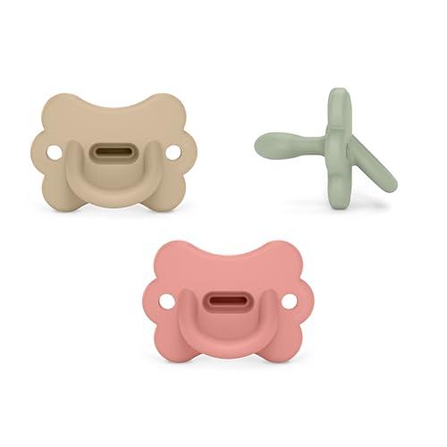 Suavinex, Confezione da 3 Ciucci in Silicone, per Neonati 6/18 Mesi, con Tettina Simmetrica Sx Pro, Morbidissimo e Flessibile, Ideale per Dormire, Rispetta lo Sviluppo Orale, Rosa, Verde, Beige
