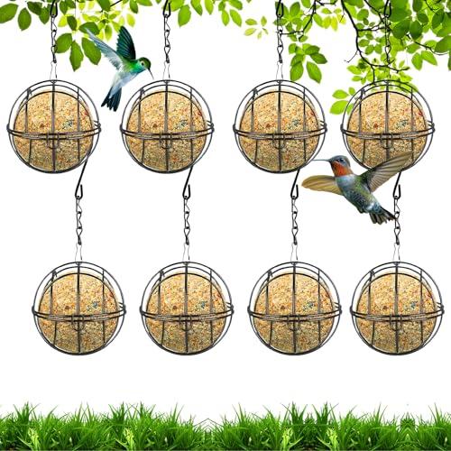 8 Pezzi Mangiatoia per Uccelli, Alimentatore per Uccelli da Appendere, Mangiatoia per Palle di Grasso, Feeder per Uccelli da Esterno con Ganci per Recinzioni, Giardino, Fringuelli