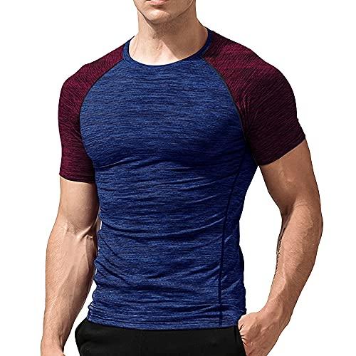 Muscle Alive Uomo Magro Stretto Compressione Livello Base Manica Corta Maglietta Bodybuilding Top Poliestere e Spandex 9305 Blu Rosso S