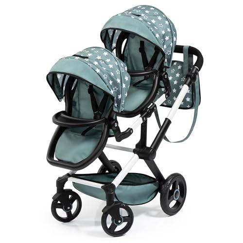 Bayer Design 26758AA Carrozzina per bambole gemelle Twin Xeo, manico regolabile, borsa, verde, stelle