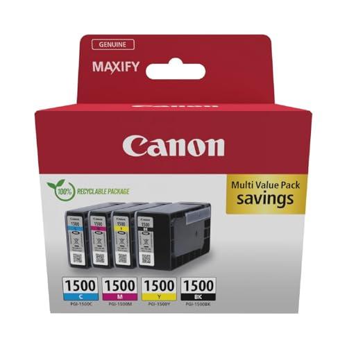 Canon Ink - PGI-1500 C M Y BK Cartucce d'inchiostro a colori originali per stampanti - Confezione da 4 (1 nero, 1 ciano, 1 magenta e 1 giallo)