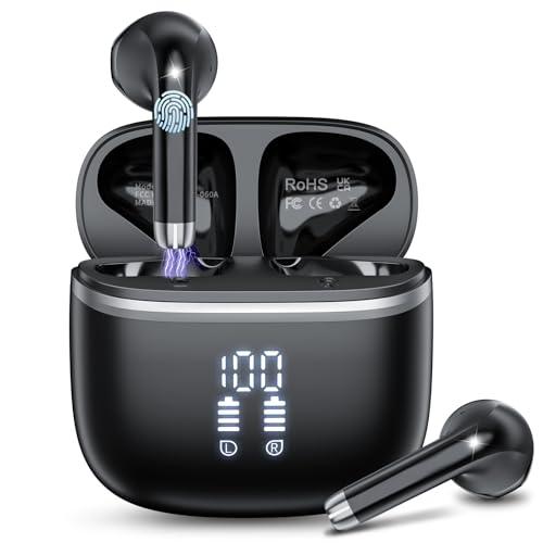 Cuffie Bluetooth, Auricolari Bluetooth 5.4 con 4 HD ENC Cancellazione Rumore Mic, 50Ore Cuffiette Bluetooth HiFi Stereo Senza Fili, IP7 Impermeabile Cuffie Wireless Sport per Androide/iOS, USB-C, Nero