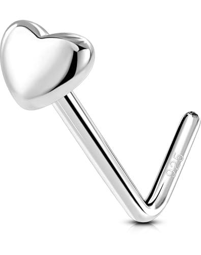 OUFER 20G Heart/Star Nose Stud L-Shaped 925 Sterling Silver Nose Piercing Stud 7 mm Nose Jewellery Nose Ring Body Piercing Jewelry Nose Piercing Nostril Piercing