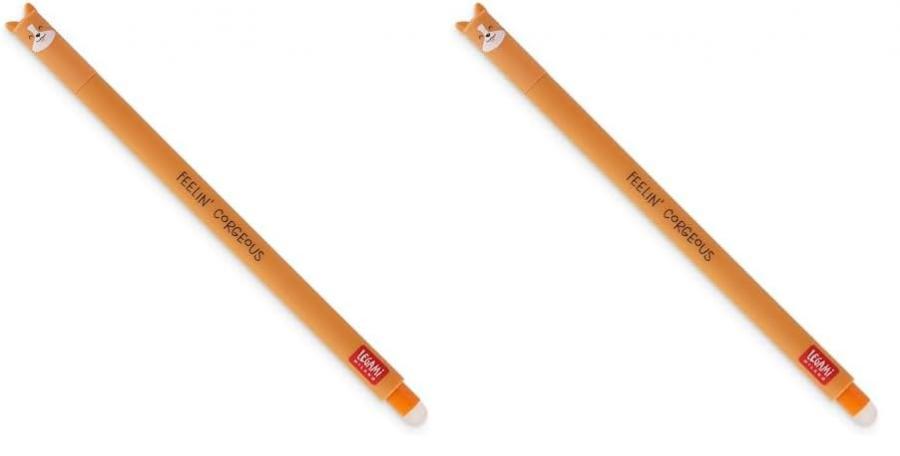 Legami - Penna Gel Cancellabile, Sfera sull'Estremità per Rimuovere l'Inchiostro senza Consumare il Foglio - Inchiostro Nero Termosensibile, Diametro Punta 0,7 mm - Tema Corgi (Confezione da 2)