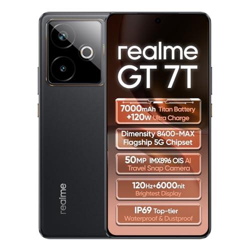 realme GT 7T 5G Smartphone 12+256GB, Nero IceSense, Schermo da 6.8 pollici, Refresco a 120Hz, Ricarica Rapida 120W, Batteria da 7000mAh, Fotocamera AI da 58MP, Chipset MediaTek Dimensity 8400, IP68