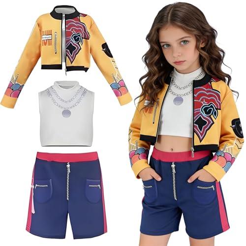 KOMEIYL 3Pcs Corea Pop Singer Costume per bambini, Rumi Cosplay Costume, Cosplay Anime per Bambini, Costumi Demone Ragazza, per Halloween Carnevales Cosplay (130cm)