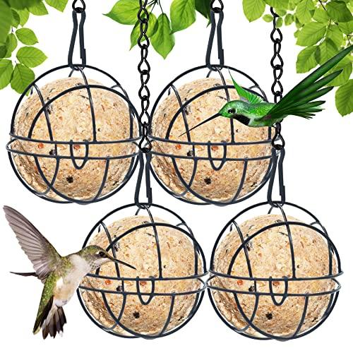 YeahBoom Mangiatoia per Uccelli, 4 pezzi Mangime per Uccelli, Mangiatoia per Palle di Grasso con Coperchio a Ribalta e Gancio in Ferro, per Recinzioni, Giardino, Fringuelli