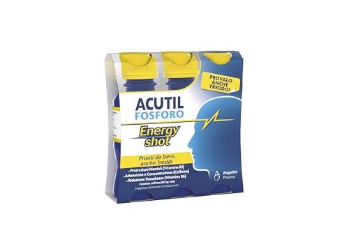Acutil Fosforo Energy Shot, Integratore Alimentare con Caffeina, L-Taurina, Vitamine B5 e B6, Contribuisce a Migliorare Attenzione e Concentrazione e a Ridurre la Stanchezza, 3 Flaconi da Bere