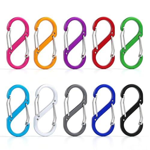 10 moschettoni a S, colorati, doppi moschettoni da 51 mm, a forma di S, in alluminio, mini moschettoni, per escursioni, pesca, campeggio, viaggi