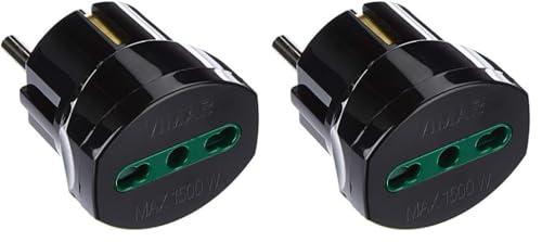 Vimar RI.00301N Adattatore elettrico tedesco/francese con protezione SICURY, Bpresa +P17/11 nero (Confezione da 2)
