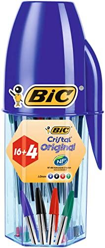 Bic Cristal Original, Set Penne Colorate A Sfera, Punta Media 1.0 Mm, 20 Unità, Cancelleria Scuola, Multicolore, 8.1 x 7.1 x 18.5 Cm