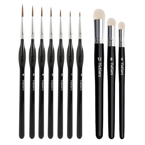 Set di Pennelli per Miniature e Modellismo, 10 Pezzi: 7 Pennelli per Dettagli Fini + 3 Drybrush, Adatti per Pittura Acrilica, Acquerello e Olio,per Warhammer, Citadel, e Game Workshop