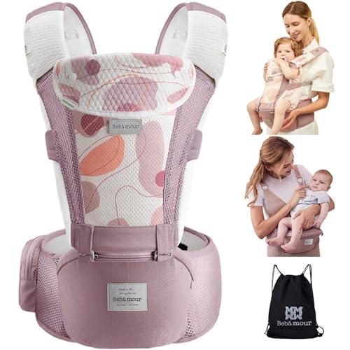Bebear Marsupio,Bebamour Marsupio per 0-36 mesi, marsupio traspirante da neonato a bambino, approvato dagli standard di sicurezza, seggiolino ergonomico 6 in 1 anteriore (New Air Pink)