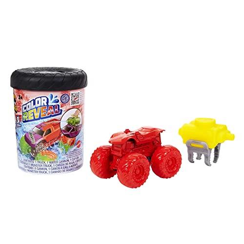 Hot Wheels - Hot Wheels Monster Trucks Color Reveal, 1 veicolo giocattolo con sorpresa ed effetto cambia colore ripetibile con acqua calda e fredda, giocattolo per bambini 3+ Anni, HJF39