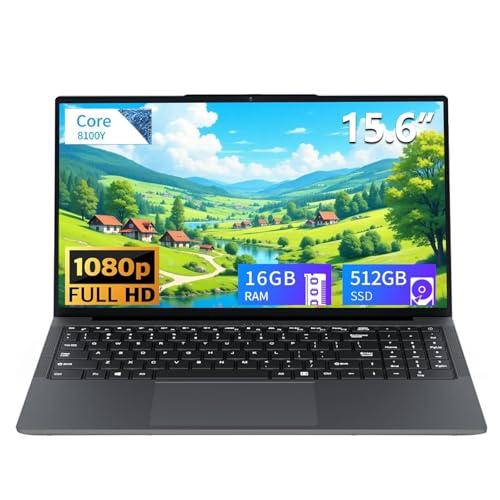 Tunhail PC Portatile 15.6 Pollici, Win 11 Notebook, Core Fino a 3.4GHz, Computer Portatile 16GB RAM 512GB SSD, Laptop IPS FHD 1920x1080, WiFi 5, Mini HDMI, USB-3.0, Type-C,Adatto a studenti e lavoro