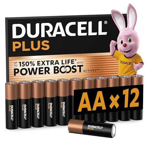DURACELL Batterie Plus AA (Confezione da 12) – Batterie Alcaline da 1,5 V – Fino al 150% di durata extra con Attivi POWER BOOST– Affidabilità per i dispositivi di utilizzo quotidiano – MN1500