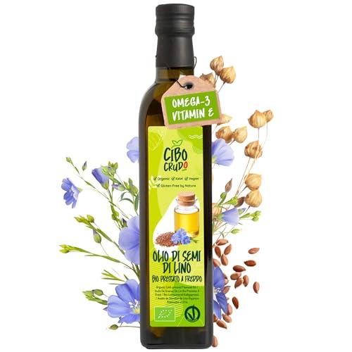 Olio di Semi di Lino Biologico - 500 ml. Contiene Vitamina E K e B e Omega 3 oltre il 50%.Olio di Lino Per Capelli o Alimentare Spremuto a Freddo Crudo e Puro. Organic Flaxseed Oil.